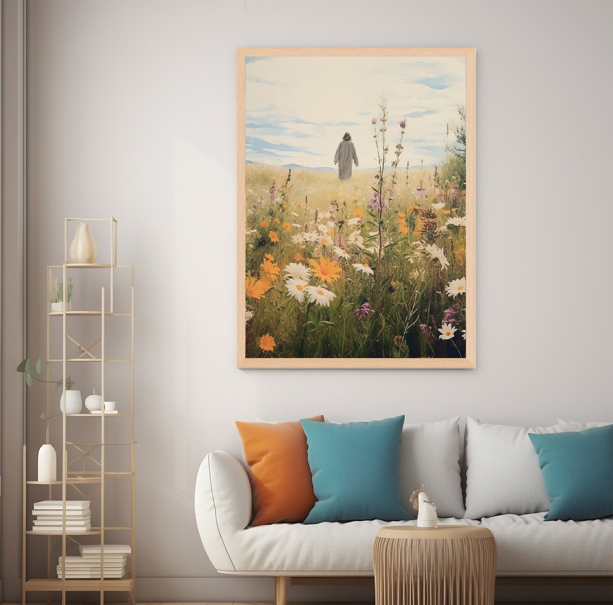 Jesus Leaves The 99 Poster, Autumn Wildflower Poster, Lost Sheep Poster, Good Shepherd, Religious Gift